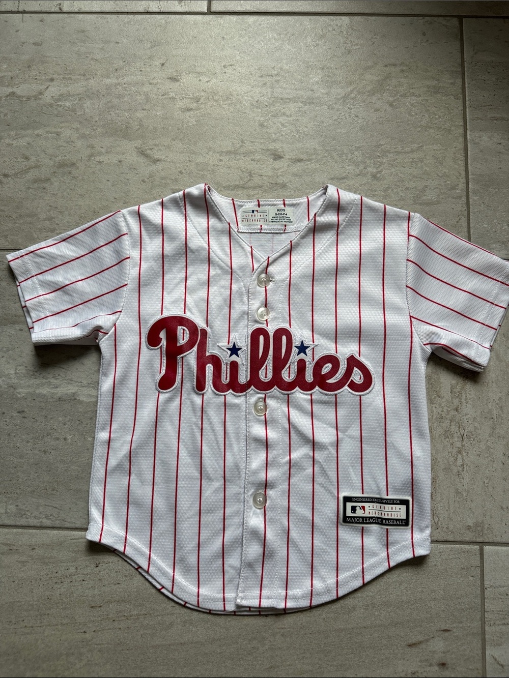 Genuine Merchandise White Kids Baseball Jersey with Red Pinstripes